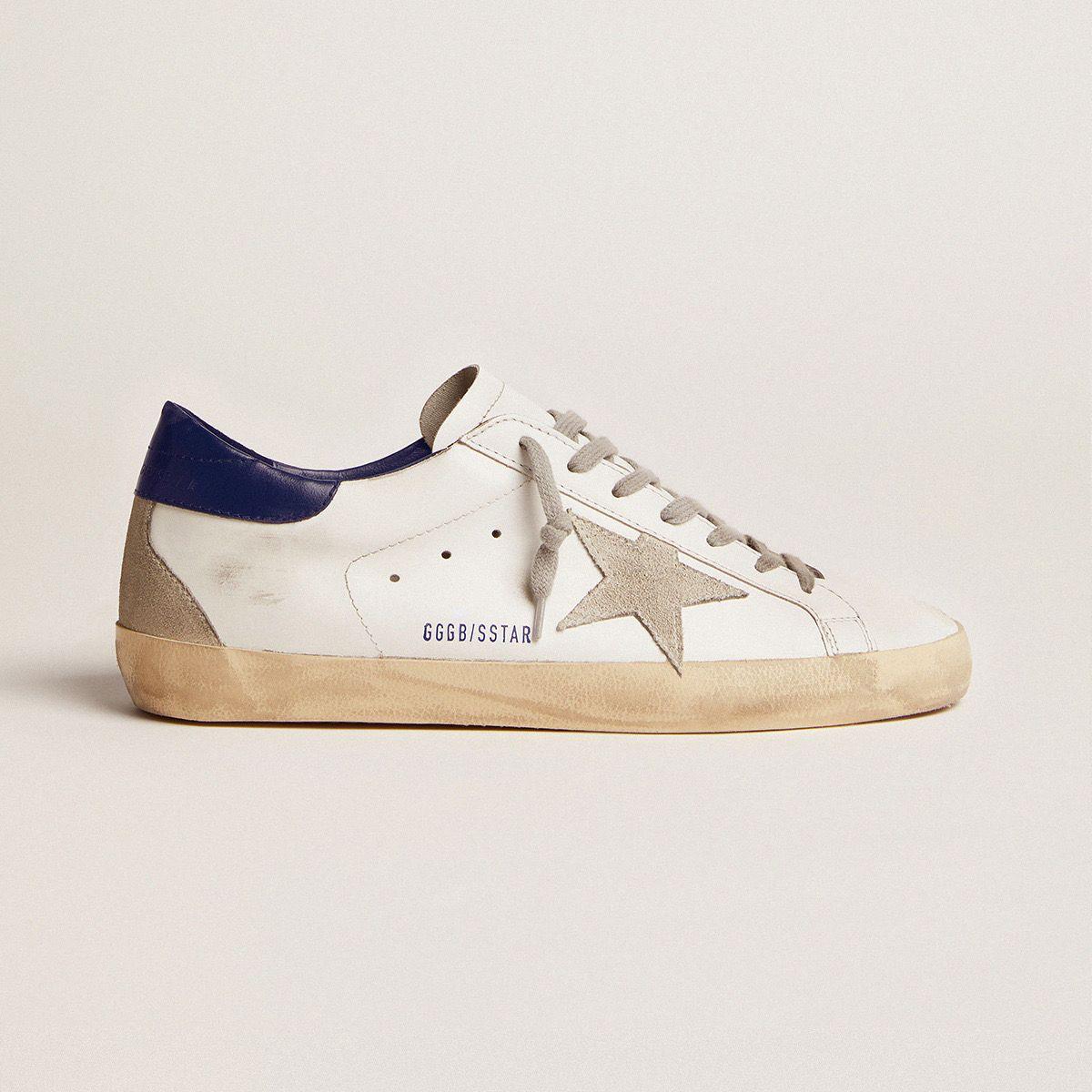 Golden Goose Super Star Shoes  Navy Heel Grey Suede Star