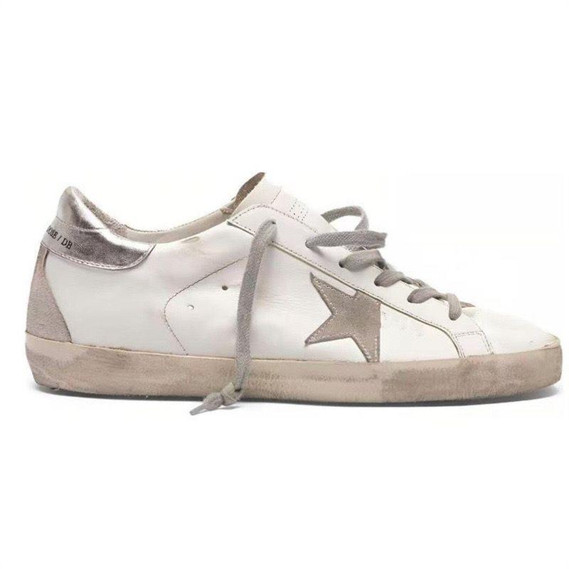 Golden Goose Super Star Shoes  Silver Heel Grey Suede Star