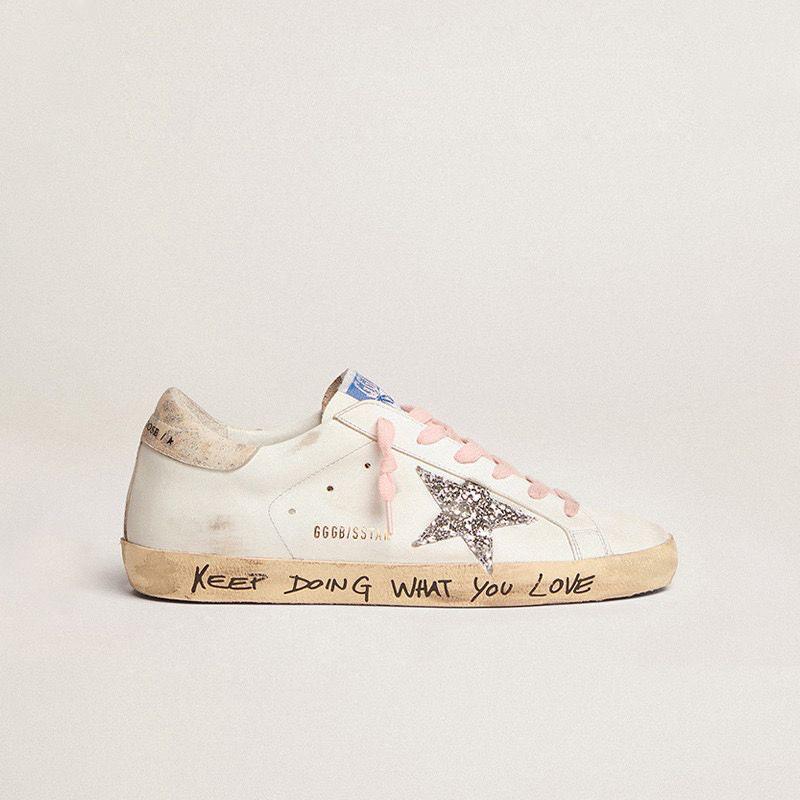 Golden Goose Super Star Shoes  Silver Glitter (Writing)