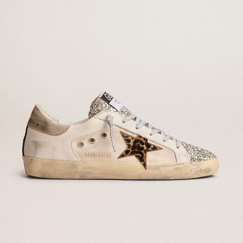 Golden Goose Super Star Shoes  Silver Heel Leopard Star