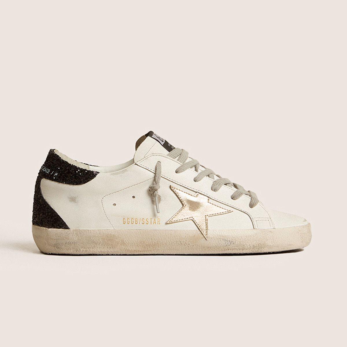 Golden Goose Super Star Shoes  Black Glitter Heel Silver Star