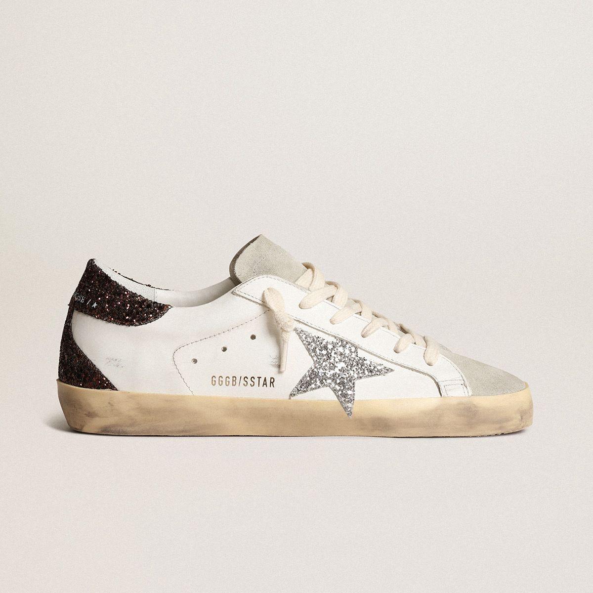 Golden Goose Super Star Shoes  Brown Glitter Heel Silver Glitter Star