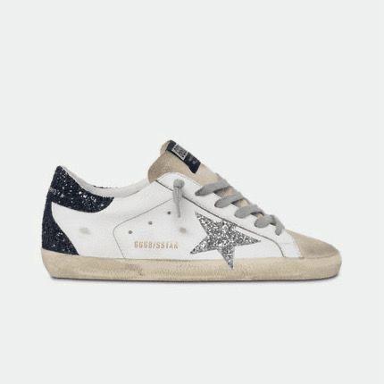 Golden Goose Super Star Shoes  Black Glitter Heel Silver Glitter Star